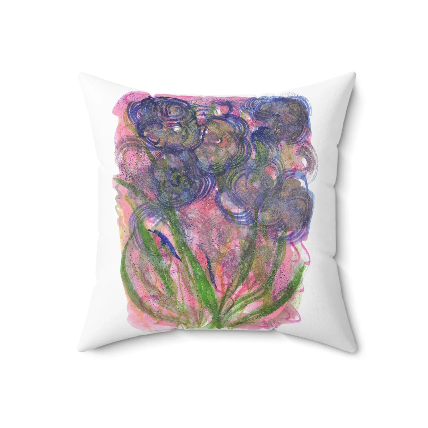 Square Throw Pillow Bloom Vortex — Minimal Brushstroke Accent - Laure Leprince - Artiste Peintre