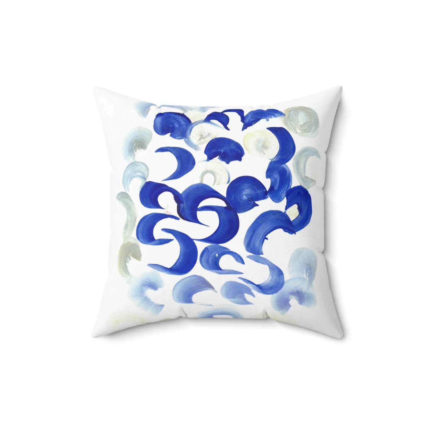 Square Throw Pillow Blue Swirls — Minimal Blue Brushstroke Accent - Laure Leprince - Artiste Peintre