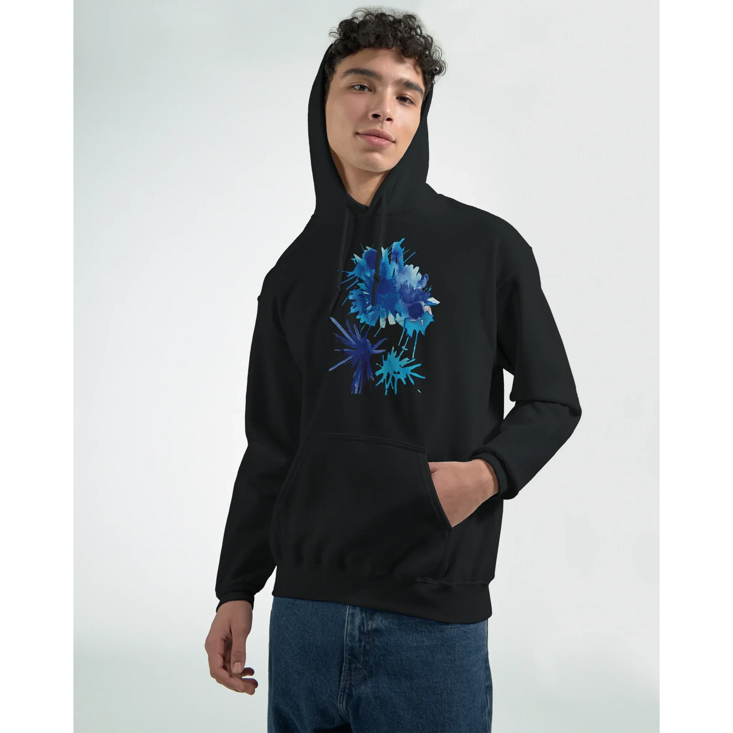 Sweat à capuche unisexe artistique bleuets| Gildan® 18500 - Laure Leprince - Artiste Peintre