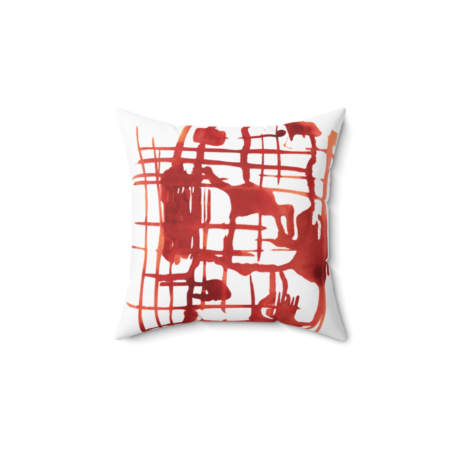 Square Throw Pillow Solar Frame — Minimal Red Brushstroke Accent