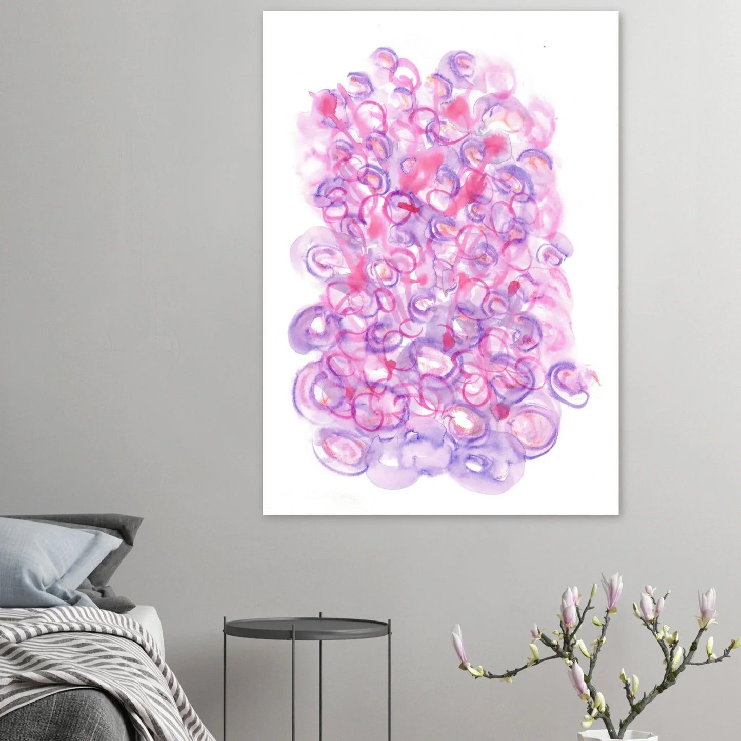 Abstract Swirls Watercolour Poster in Pink & Purple - Premium Matte Paper Art Print RDJ3-1 - Laure Leprince - Artiste Peintre