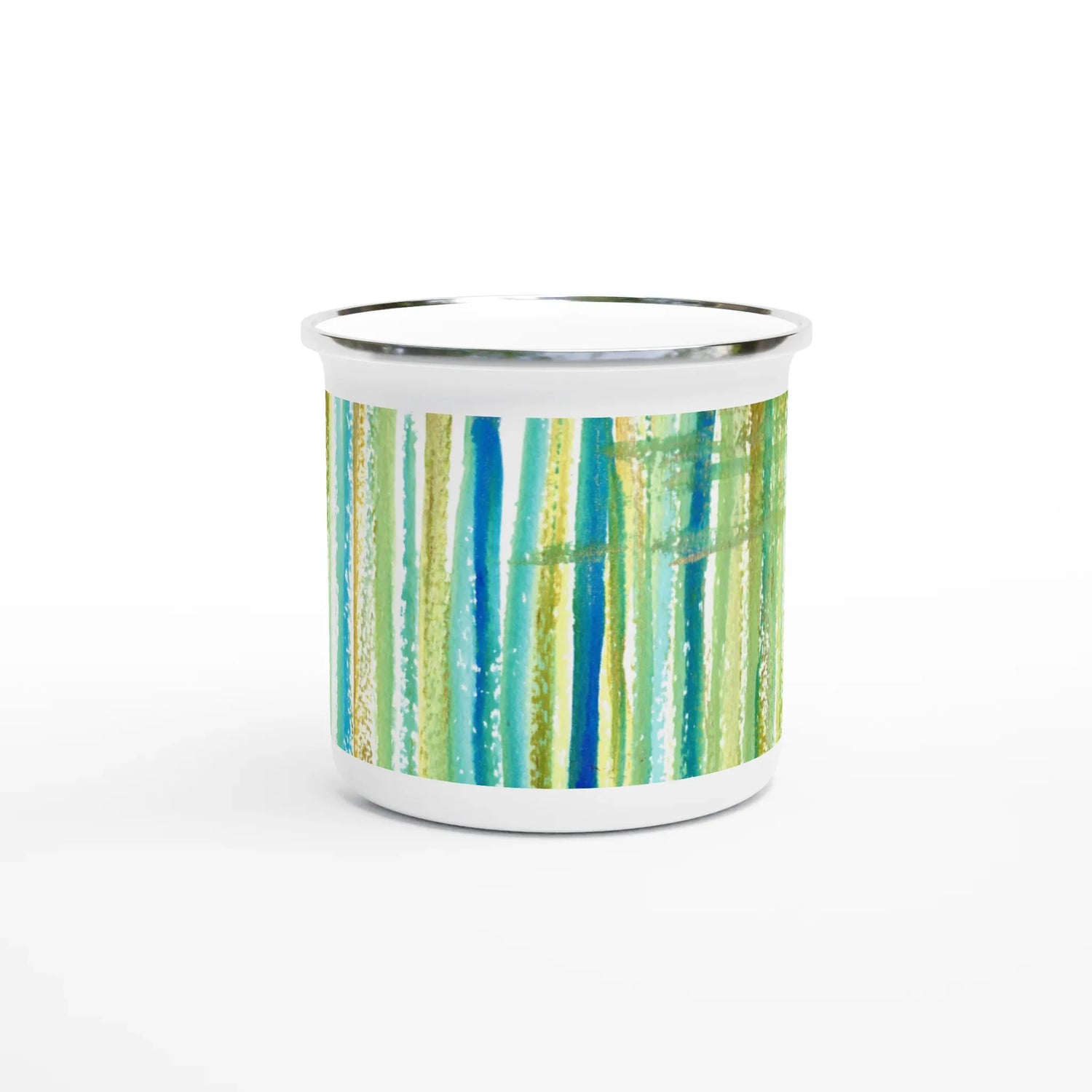 Mug en émail blanc 35 cl Trame – Léger, vintage et résistant - Laure Leprince - Artiste Peintre