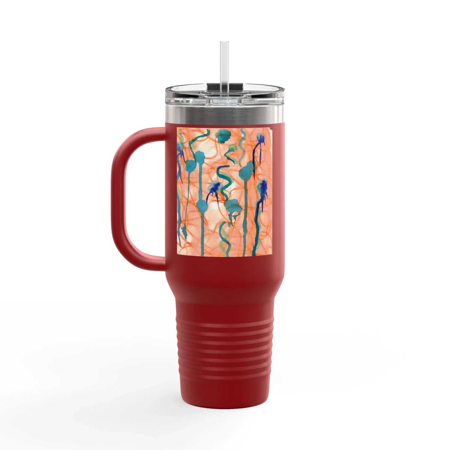 40oz Insulated Travel Mug – Saphir Ambre Watercolor Design - Laure Leprince - Artiste Peintre