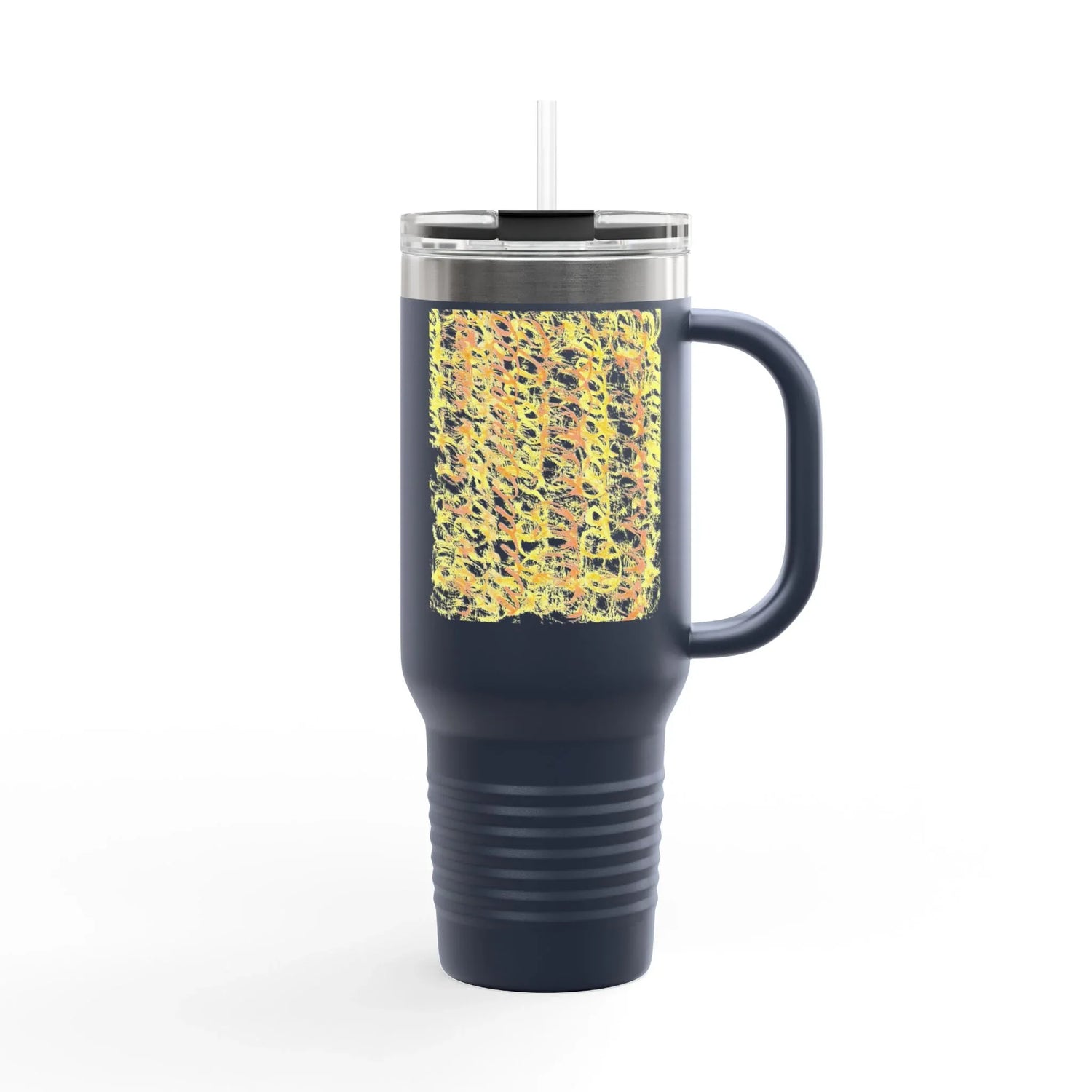 40oz Insulated Travel Mug – Yellow Waves Watercolor Design - Laure Leprince - Artiste Peintre