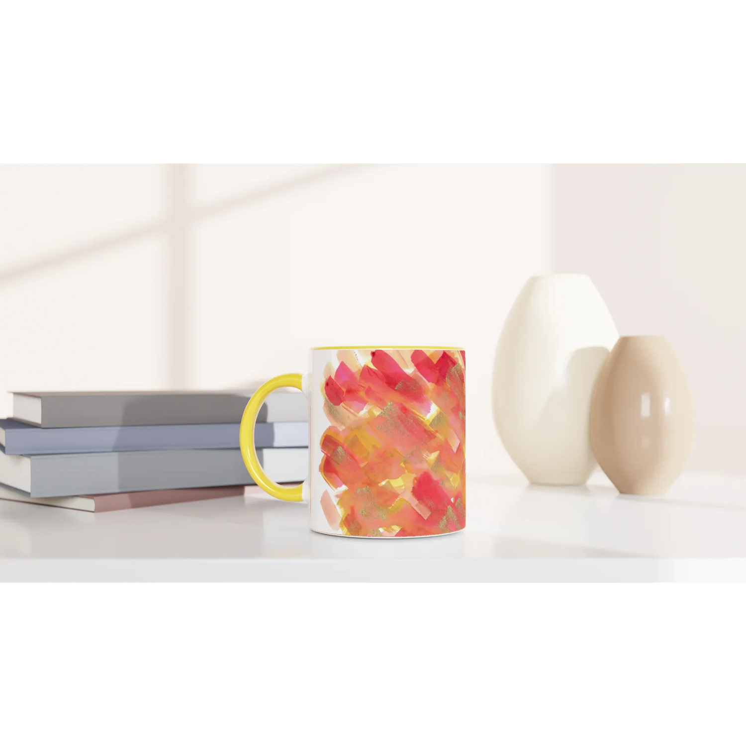 Mug 11oz - 325 ml - Ceramic Mug with Color Inside Sunset Ember - Laure Leprince - Artiste Peintre