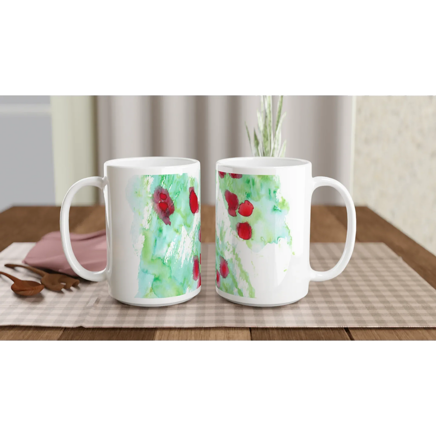 Mug en céramique blanche 44 cl Eclats Rouges – Grand format, design et qualité durable - Laure Leprince - Artiste Peintre