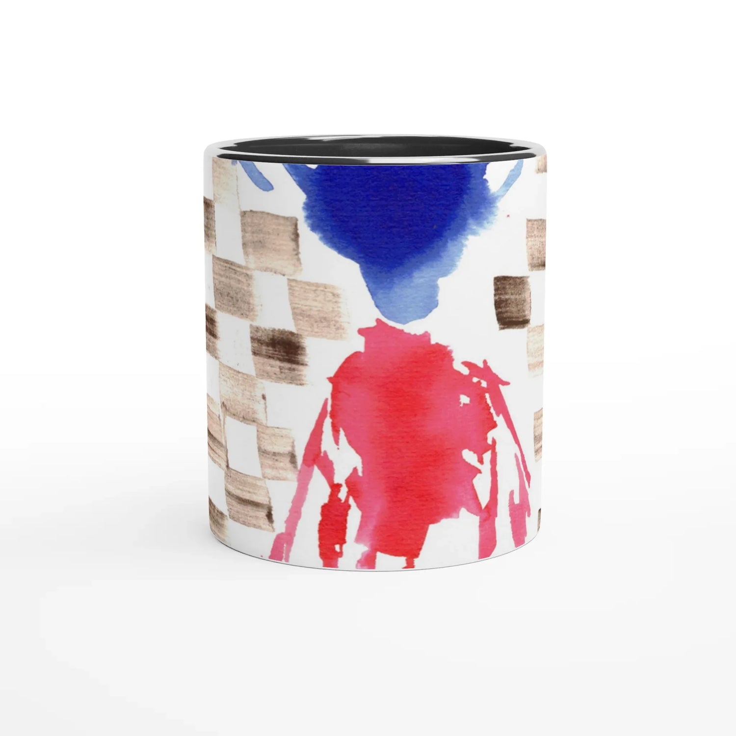 Mug en céramique 325 ml à bord coloré damier – Élégant et éclatant - Laure Leprince - Artiste Peintre