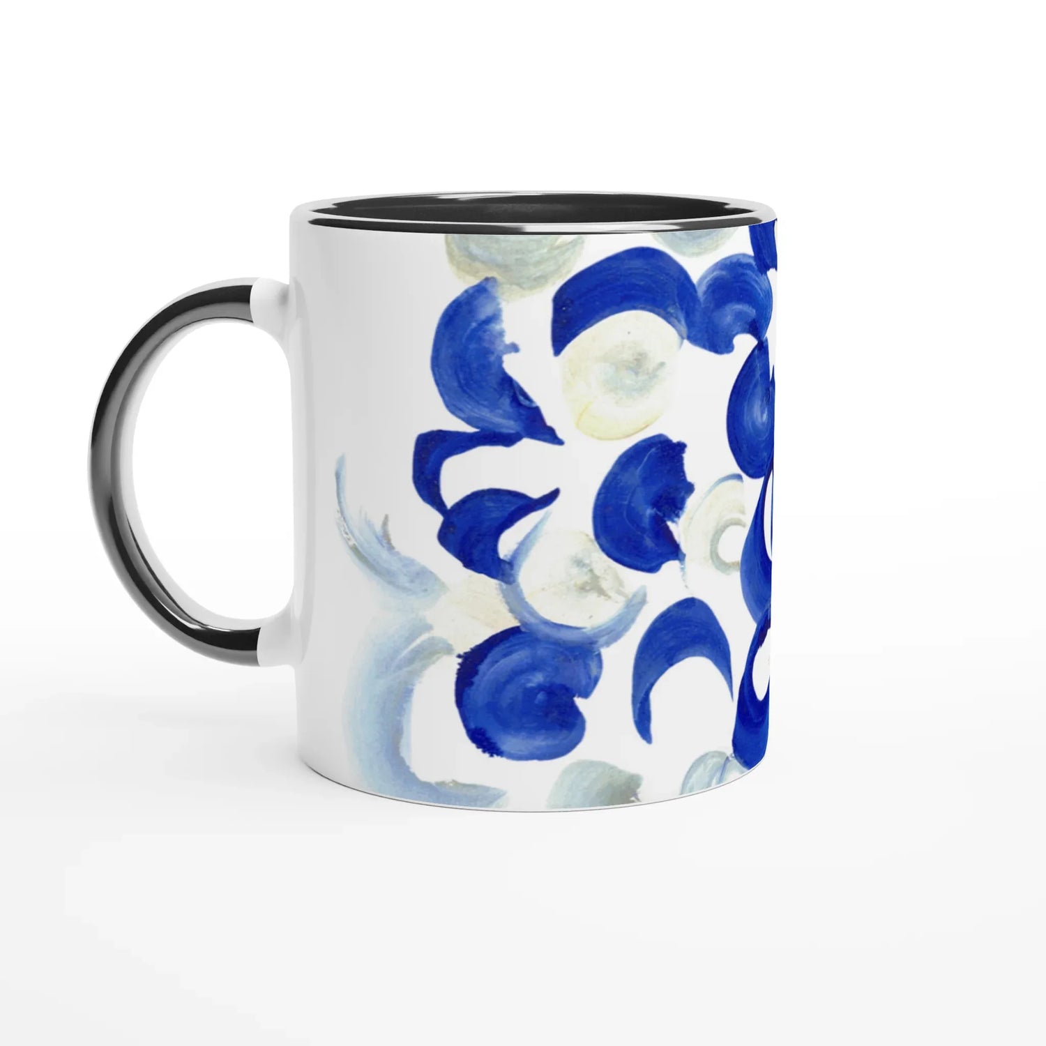 Mug 11oz - 325 ml - Ceramic Mug with Color Inside Blue swirls - Laure Leprince - Artiste Peintre