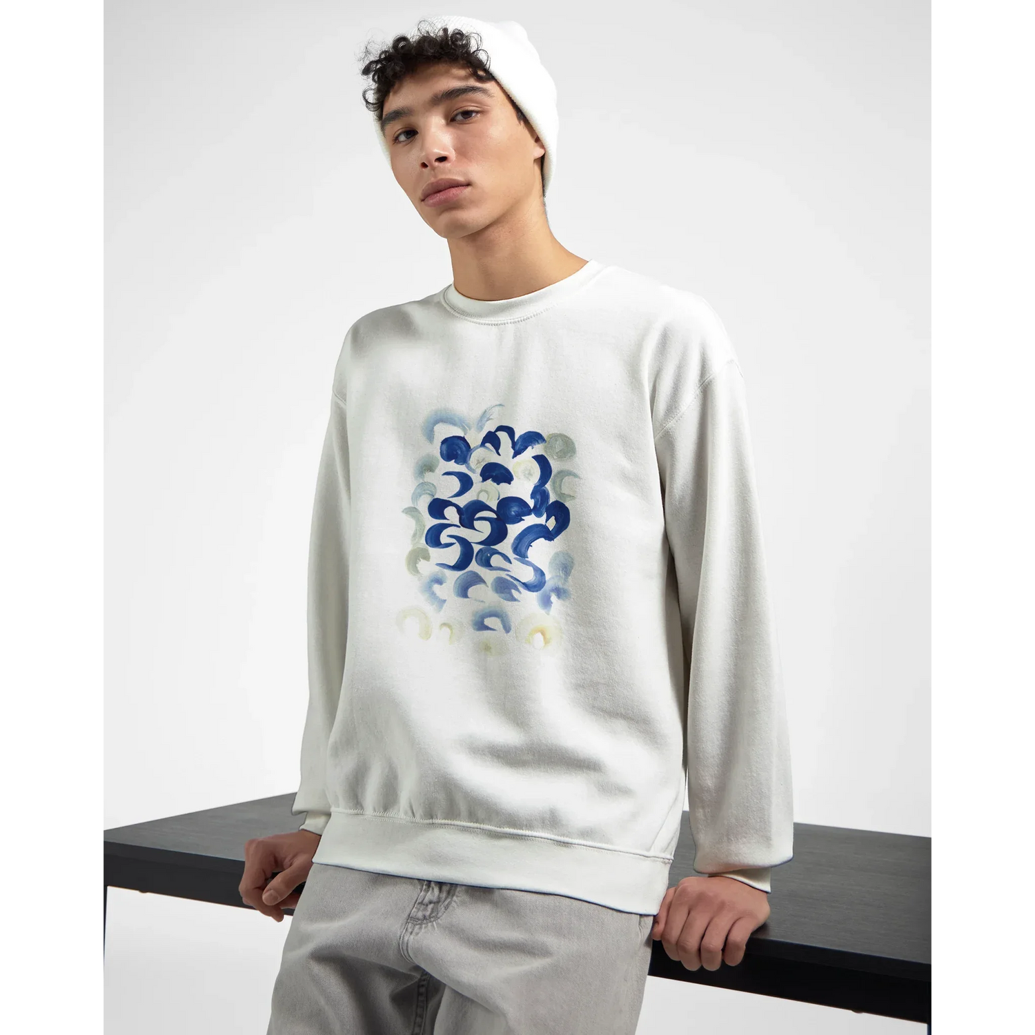 Sweatshirt Unisexe Classique Blue Swirls – Impression Artistique Multicolore - Laure Leprince - Artiste Peintre