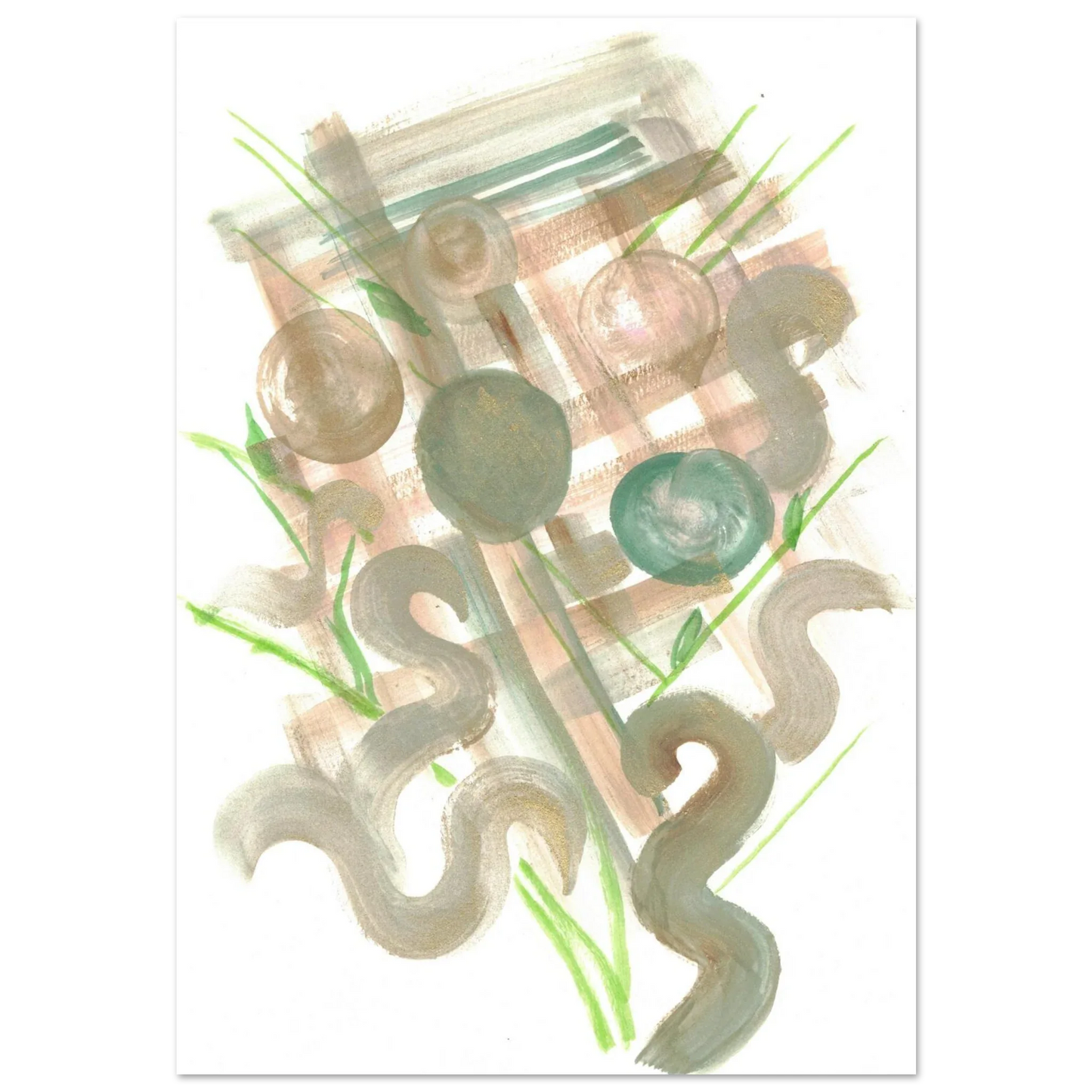 Abstract Earth Tones & Green Strokes Art Print – Premium Matte Paper Poster RDJ3-1 - Laure Leprince - Artiste Peintre