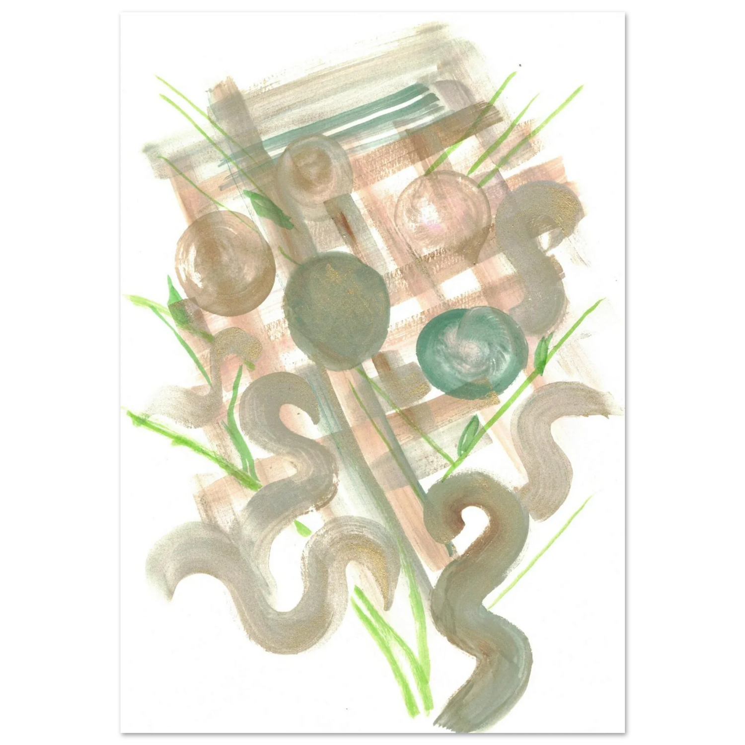 Abstract Earth Tones & Green Strokes Art Print – Premium Matte Paper Poster RDJ3-1 - Laure Leprince - Artiste Peintre