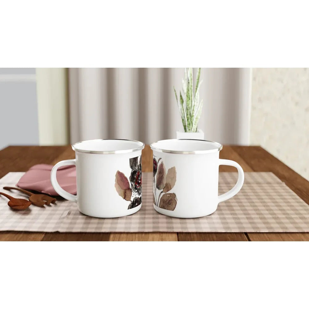 Mug en émail blanc 35 cl Automne – Léger, vintage et résistant - Laure Leprince - Artiste Peintre