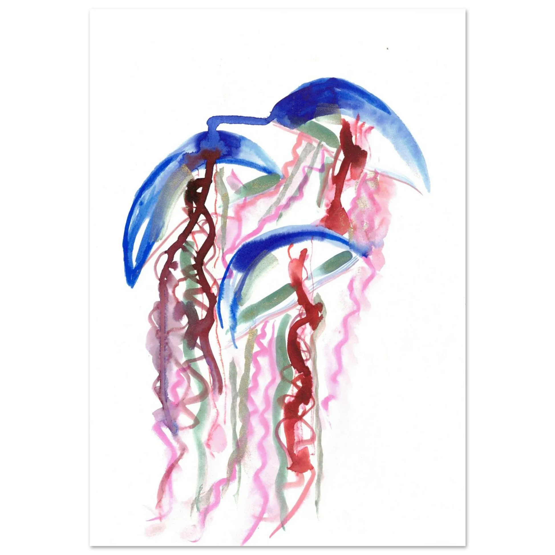 Abstract Jellyfish Dance Premium Matte Paper Poster - Dynamic Watercolor Art - Laure Leprince - Artiste Peintre