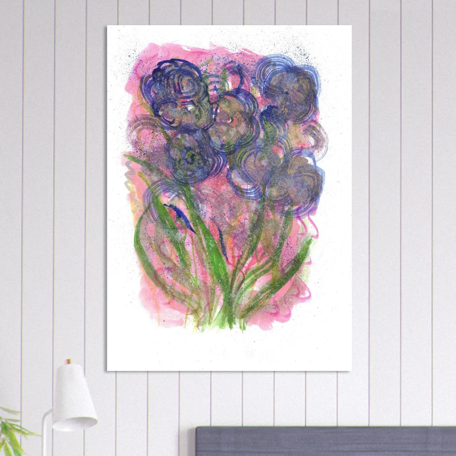 Abstract Floral Watercolor Poster: Radiant Blooms in Purple, Pink & Gold - Premium Matte Paper Art Print - Laure Leprince - Artiste Peintre