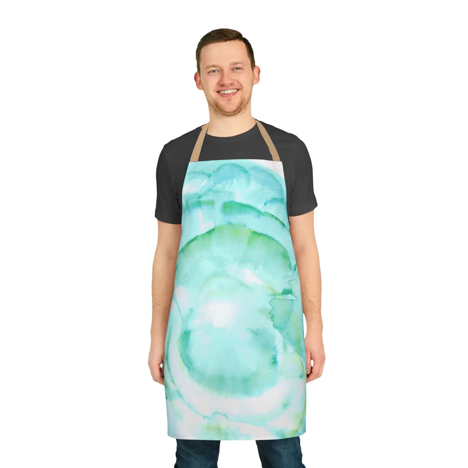 Abstract Apron Aqua Bloom – Artistic Kitchen Chef Gift - Laure Leprince - Artiste Peintre