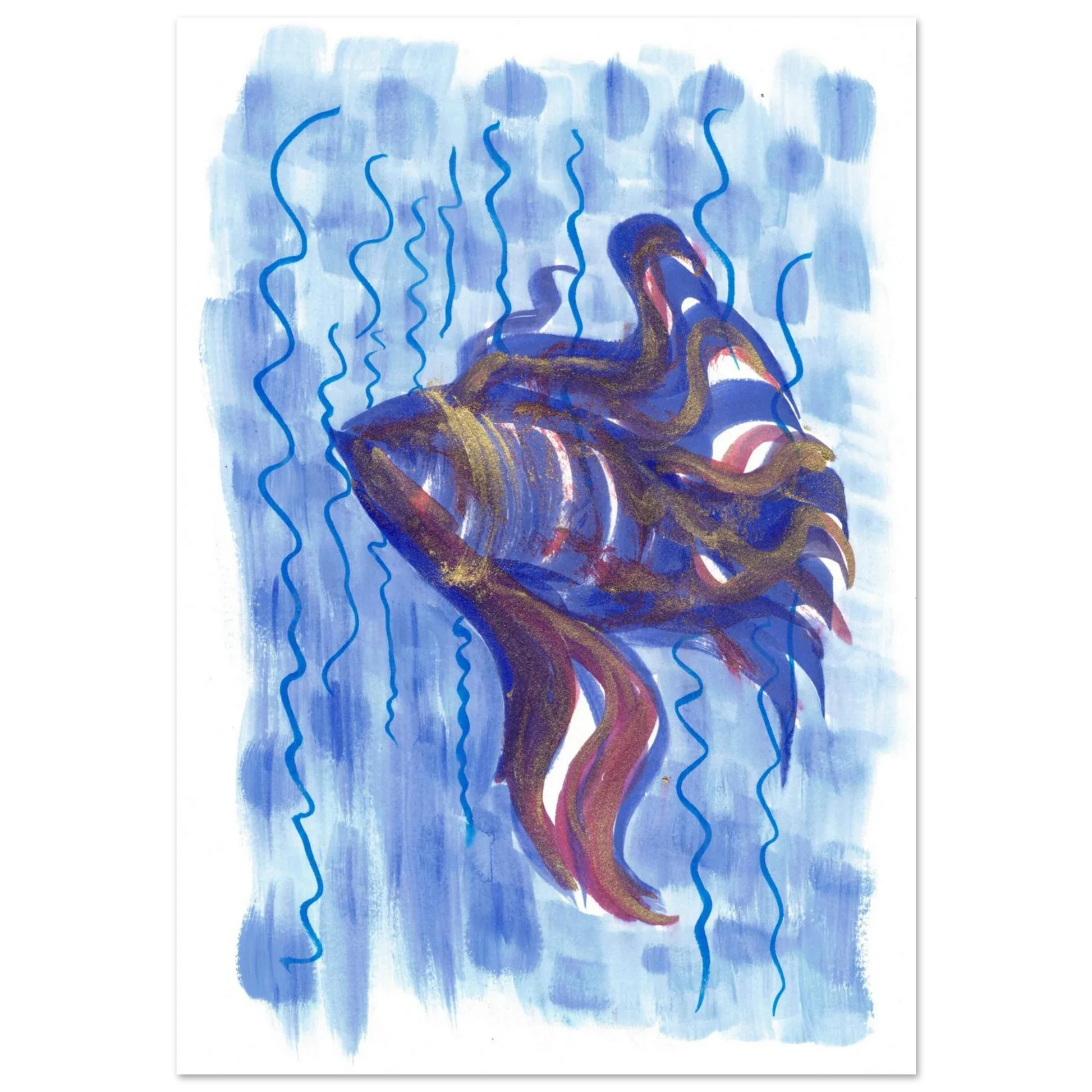 Affiche Abstract Ocean Depths Bleu Or - Poster Art Mural Premium Laure Leprince - Laure Leprince - Artiste Peintre