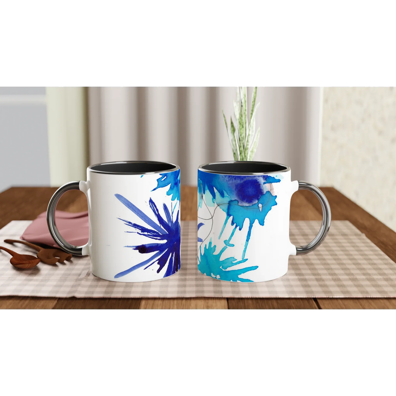 Mug en céramique 325 ml à bord coloré bleuets – Élégant et éclatant - Laure Leprince - Artiste Peintre