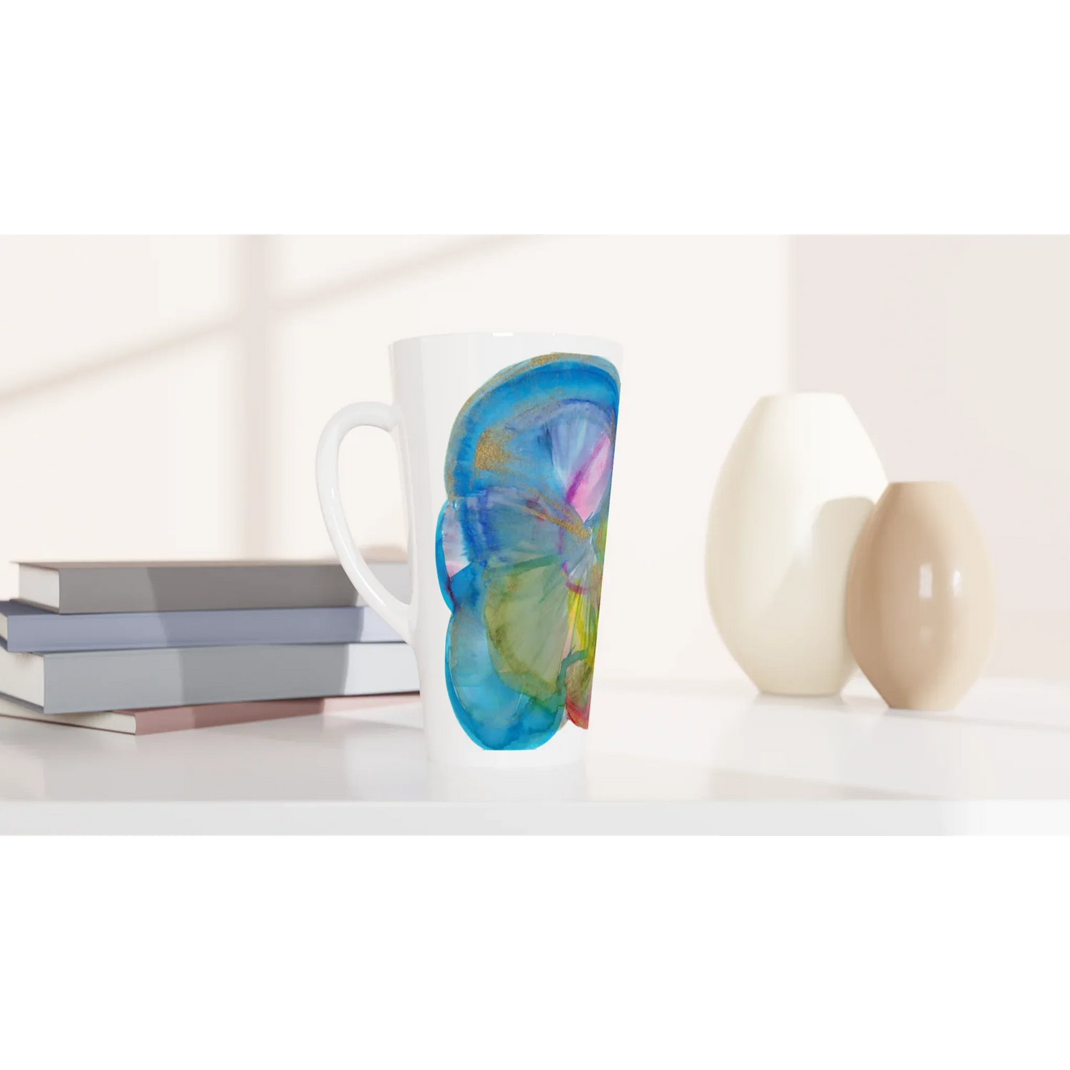 Mug à Latte en Céramique Blanche 500 ml Crystal Bloom – Élégant, durable et brillant - Laure Leprince - Artiste Peintre