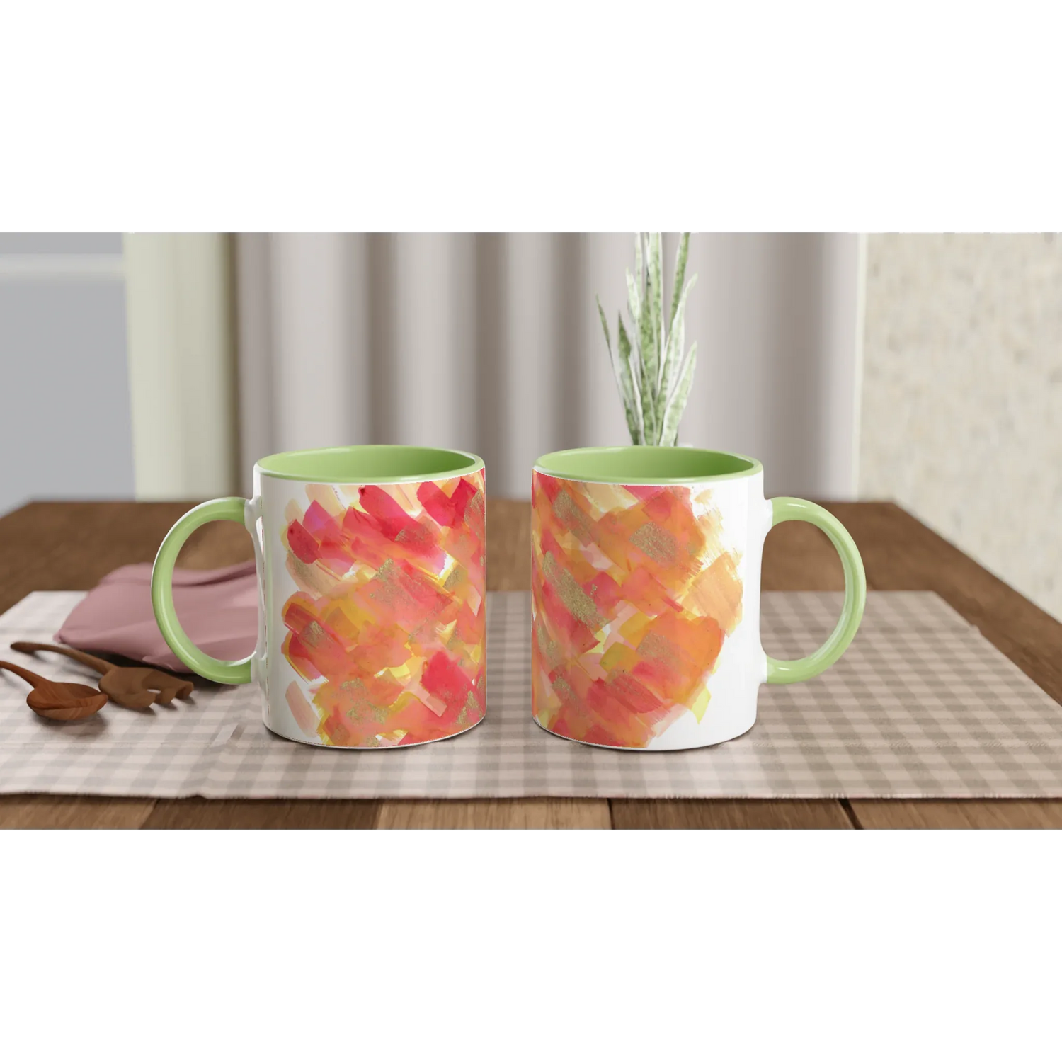 Mug 11oz - 325 ml - Ceramic Mug with Color Inside Sunset Ember - Laure Leprince - Artiste Peintre