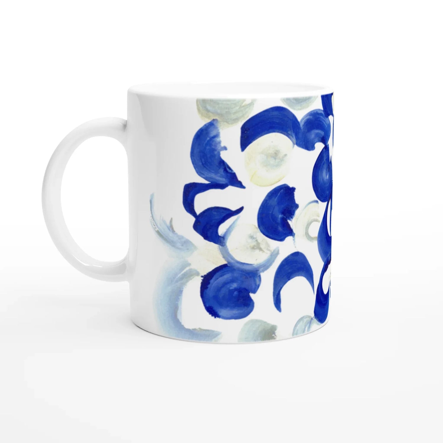 Mug 11oz - 325 ml - Ceramic Mug with Color Inside Blue swirls - Laure Leprince - Artiste Peintre