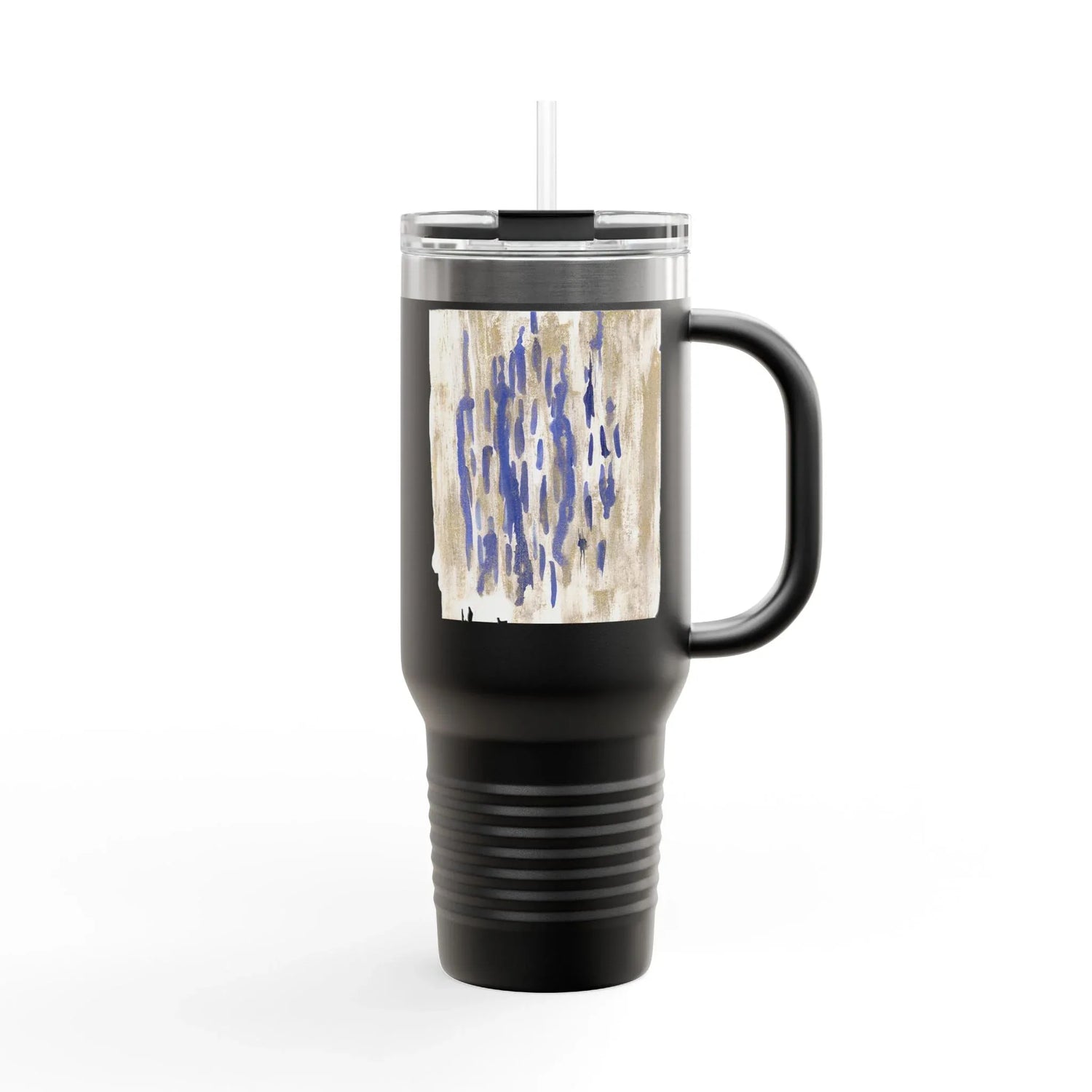 40oz Insulated Travel Mug – Golden Drip Watercolor Design - Laure Leprince - Artiste Peintre