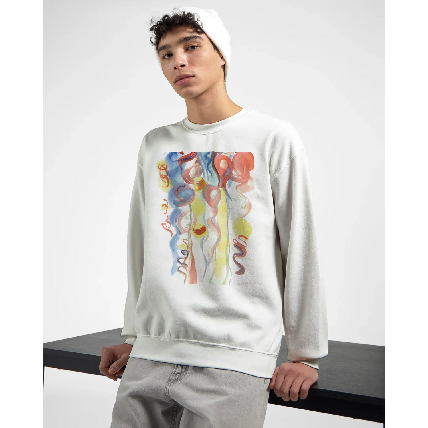 Sweatshirt Unisexe Classique Serpentins – Impression Artistique Multicolore | Premium Cotton Blend - Laure Leprince - Artiste Peintre