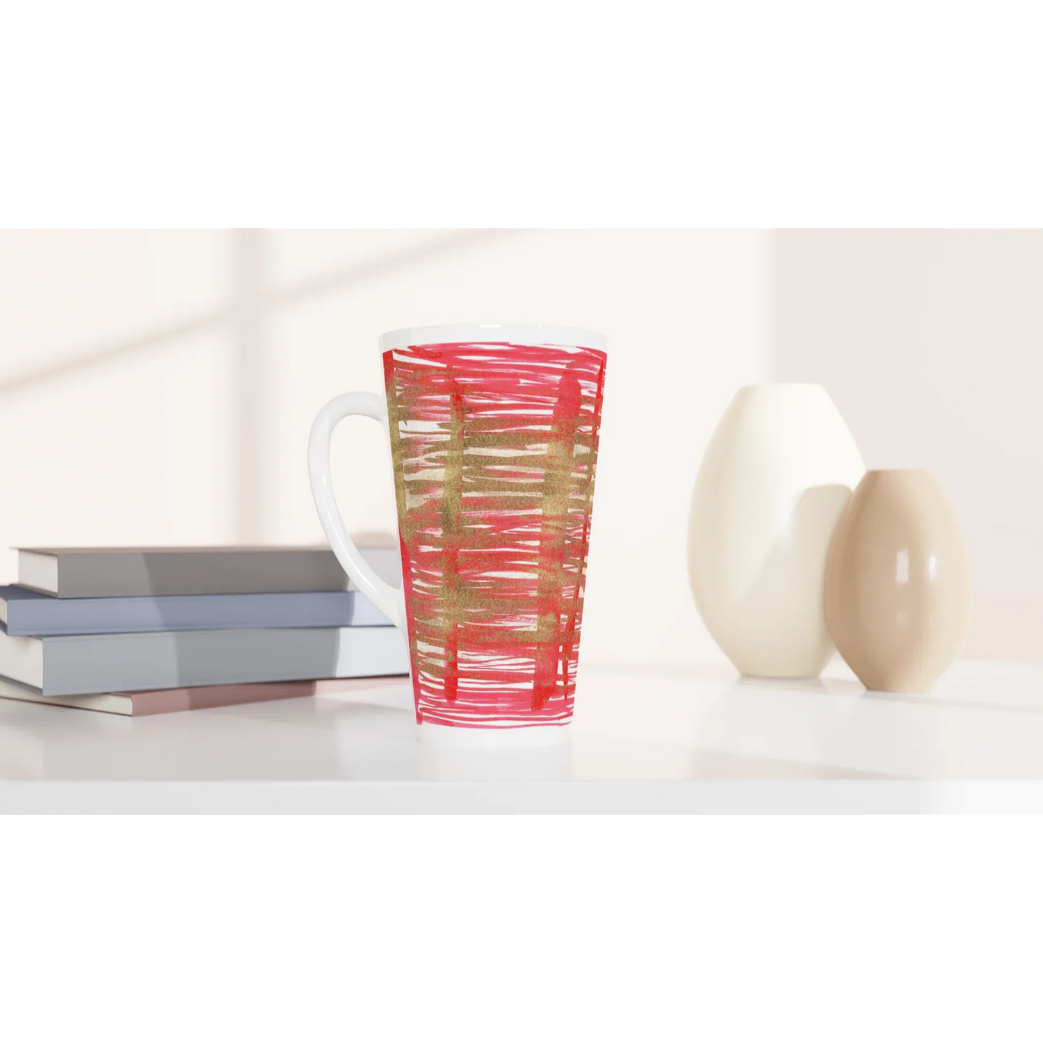 Mug à Latte en Céramique Blanche 500 ml Red Waves – Élégant, durable et brillant - Laure Leprince - Artiste Peintre