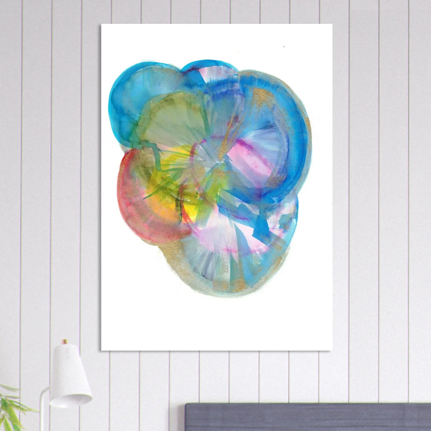 Abstract Gold & Teal Watercolor Burst Matte Paper Poster RDJ3-1: Vibrant Art for Your Space - Laure Leprince - Artiste Peintre