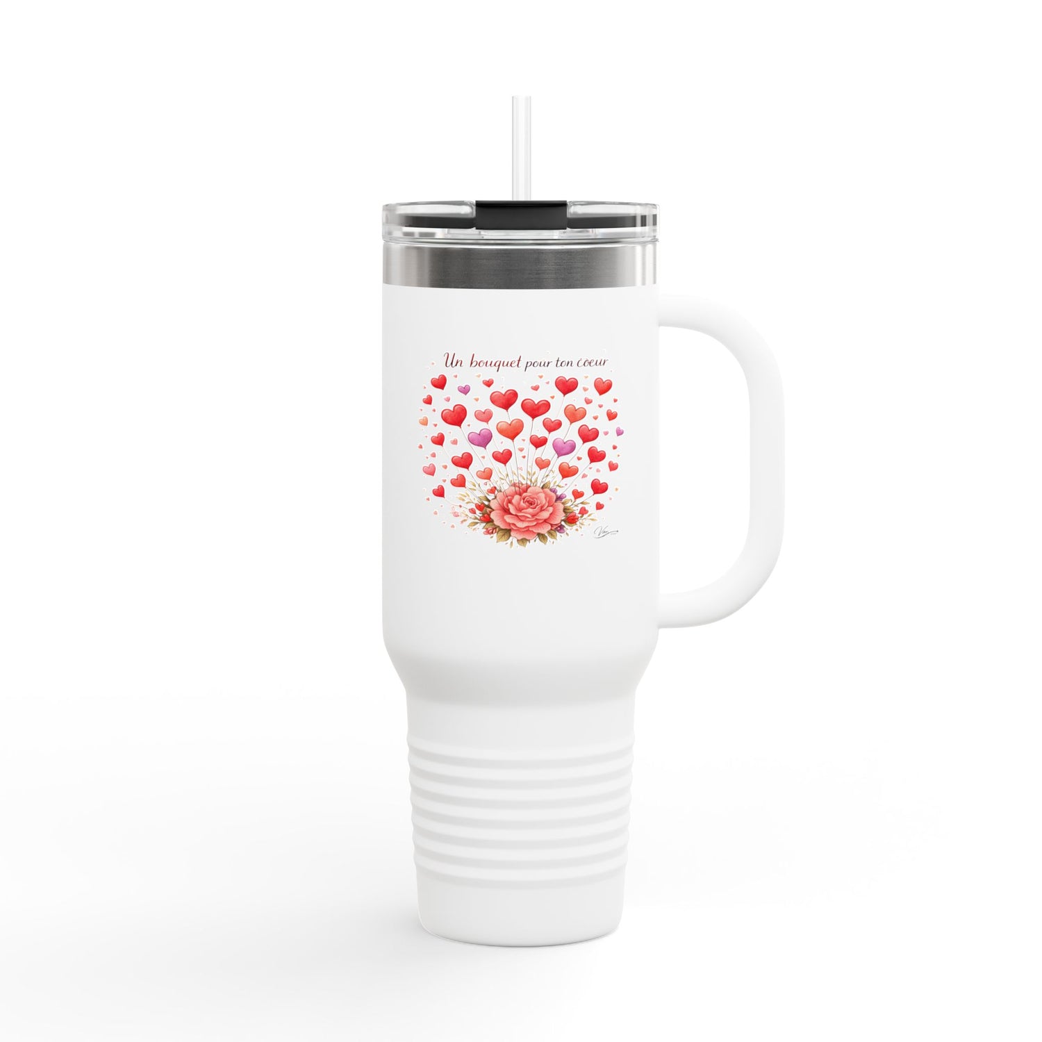 40oz Insulated Travel Mug –Mug Bouquet Watercolor Design