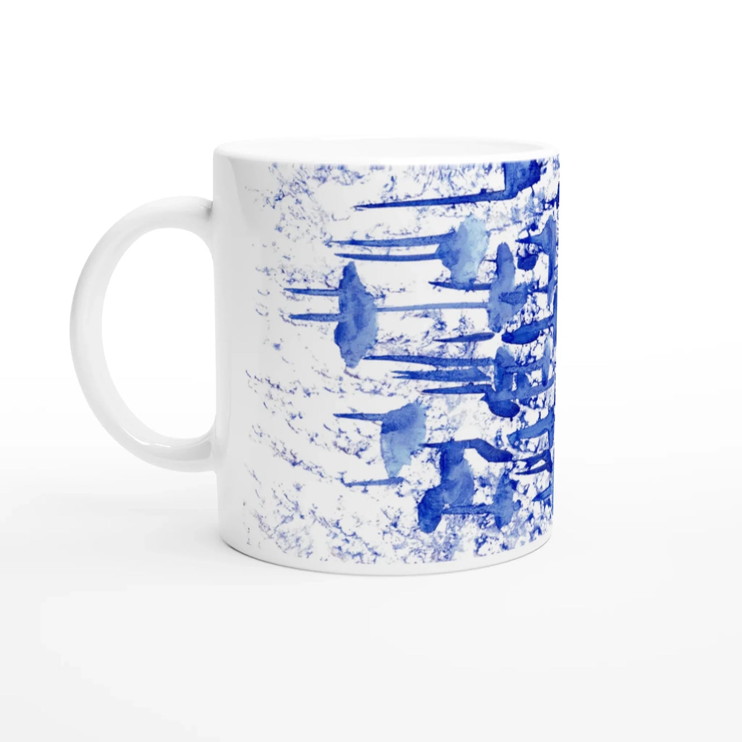 Mug en céramique 325 ml à bord colore Forêt Indigo– Élégant et éclatant - Laure Leprince - Artiste Peintre