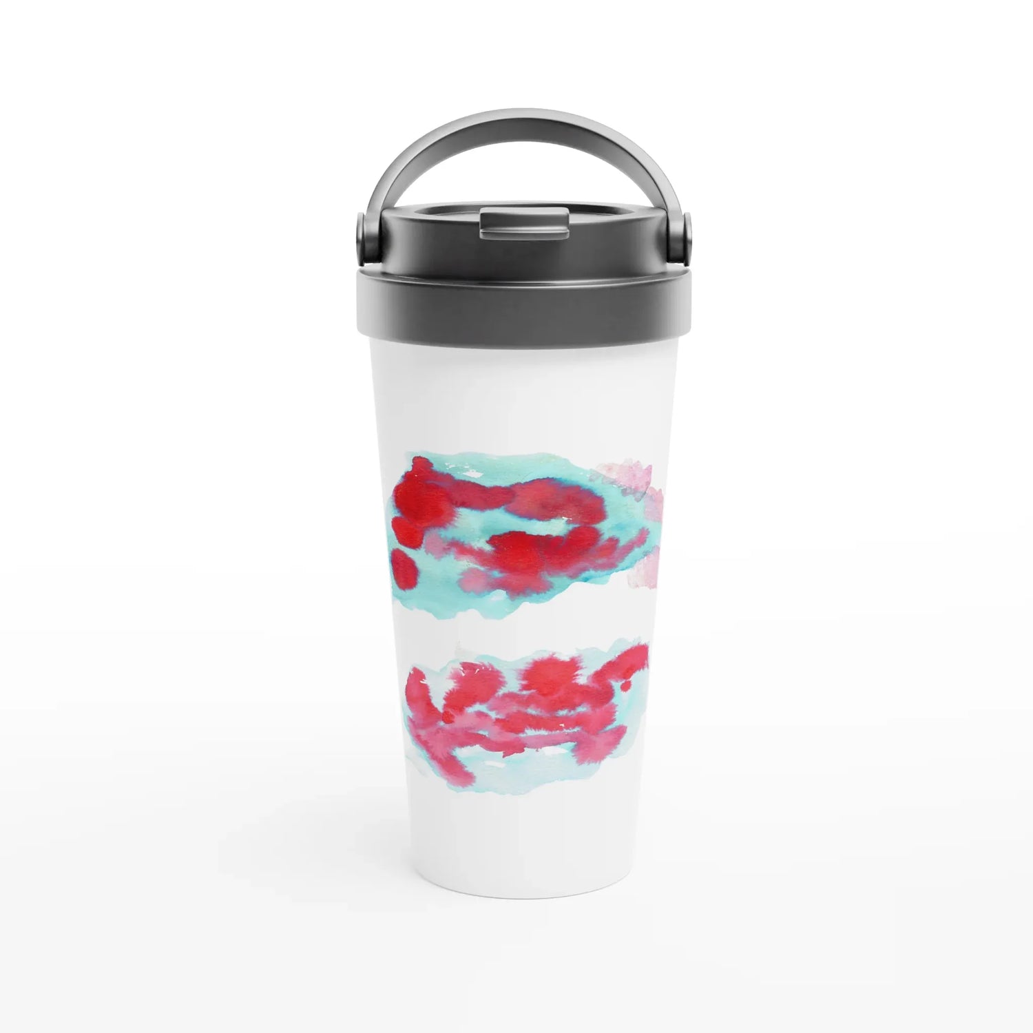 Mug de voyage blanc en acier inoxydable – 44 cl Brumes Carmin Élégant, pratique et isotherme - Laure Leprince - Artiste Peintre