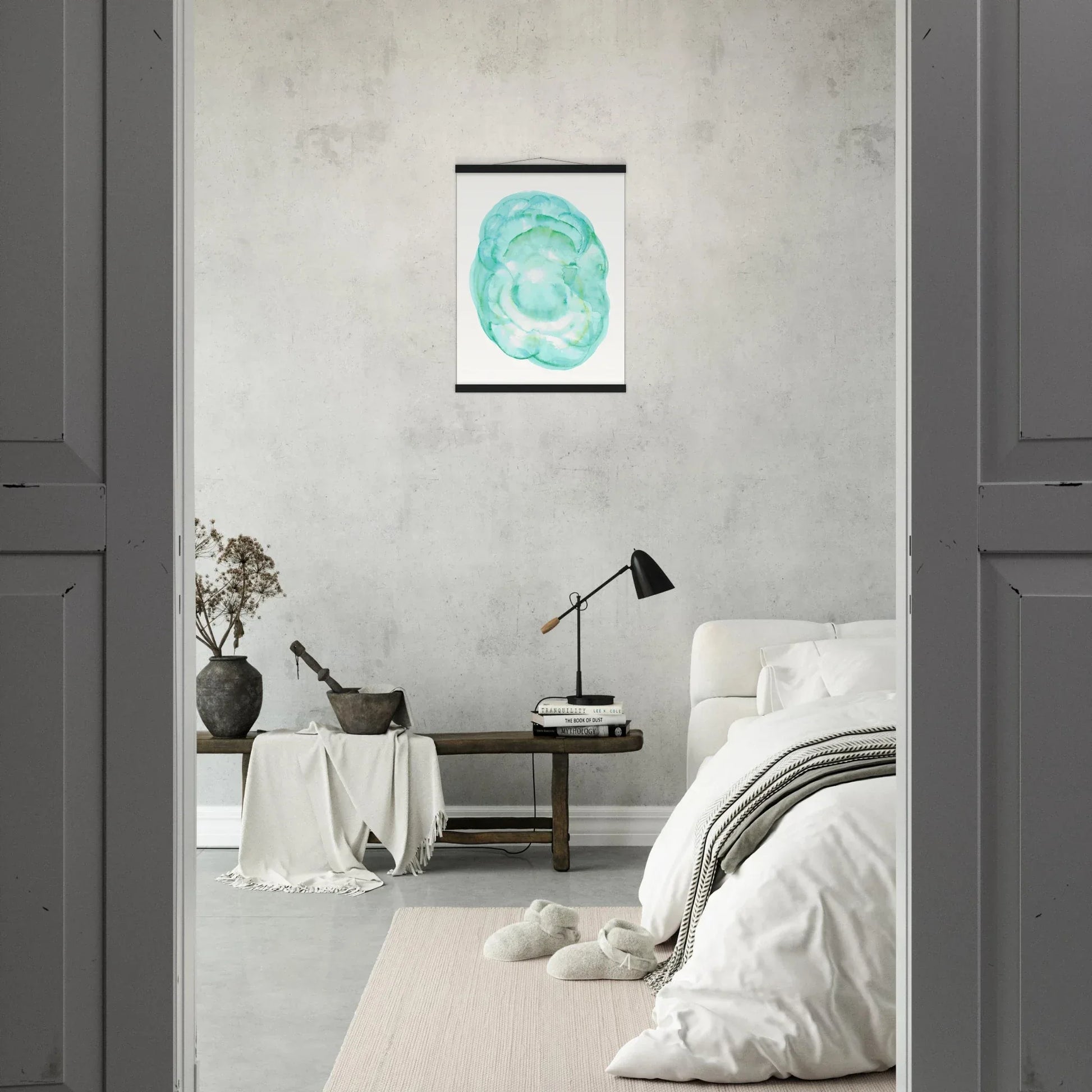 Museum-Quality Matte Paper Poster with Hanger Aqua Bloom - Laure Leprince - Artiste Peintre