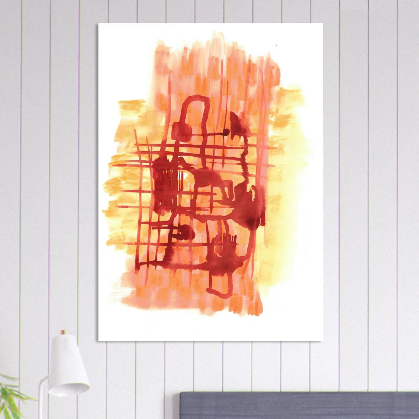 Abstract Warmth: Orange & Red Grid Watercolor Art Print – Premium Matte Paper Poster - Laure Leprince - Artiste Peintre