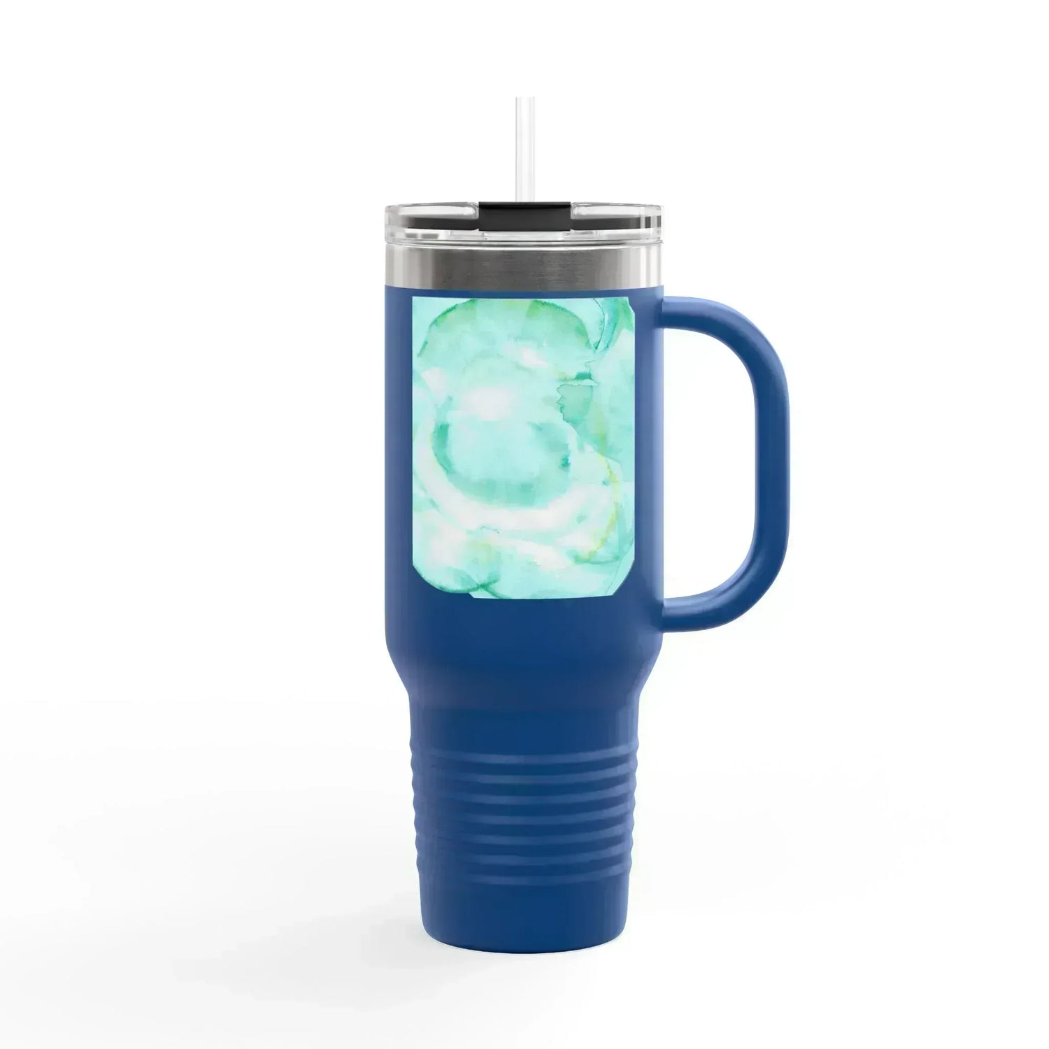 40oz Insulated Travel Mug – Aqua Bloom Watercolor Design - Laure Leprince - Artiste Peintre