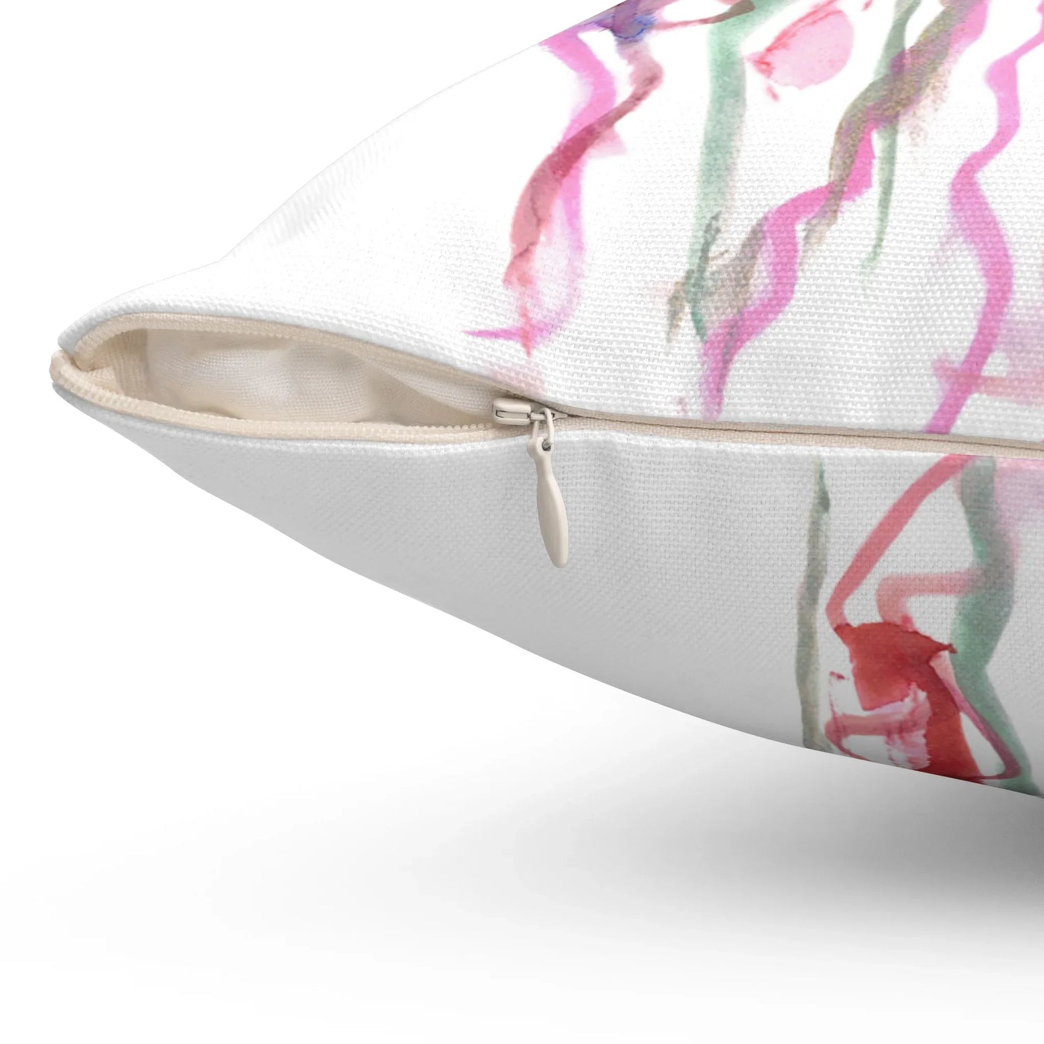 Square Throw Pillow Coral Danse — Minimal Brushstroke Accent - Laure Leprince - Artiste Peintre