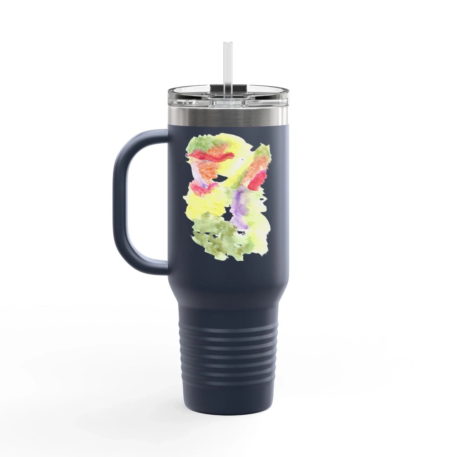 40oz Insulated Travel Mug – Eclosion Chromatique Watercolor Design - Laure Leprince - Artiste Peintre