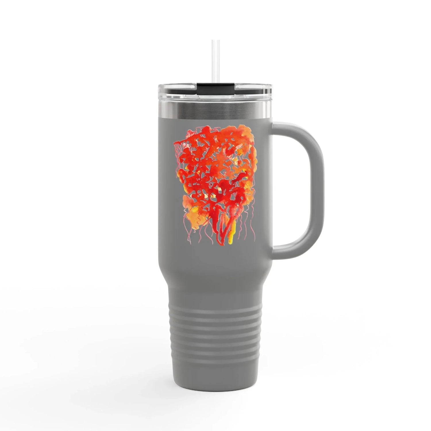 40oz Insulated Travel Mug – Eclats Corail Watercolor Design - Laure Leprince - Artiste Peintre