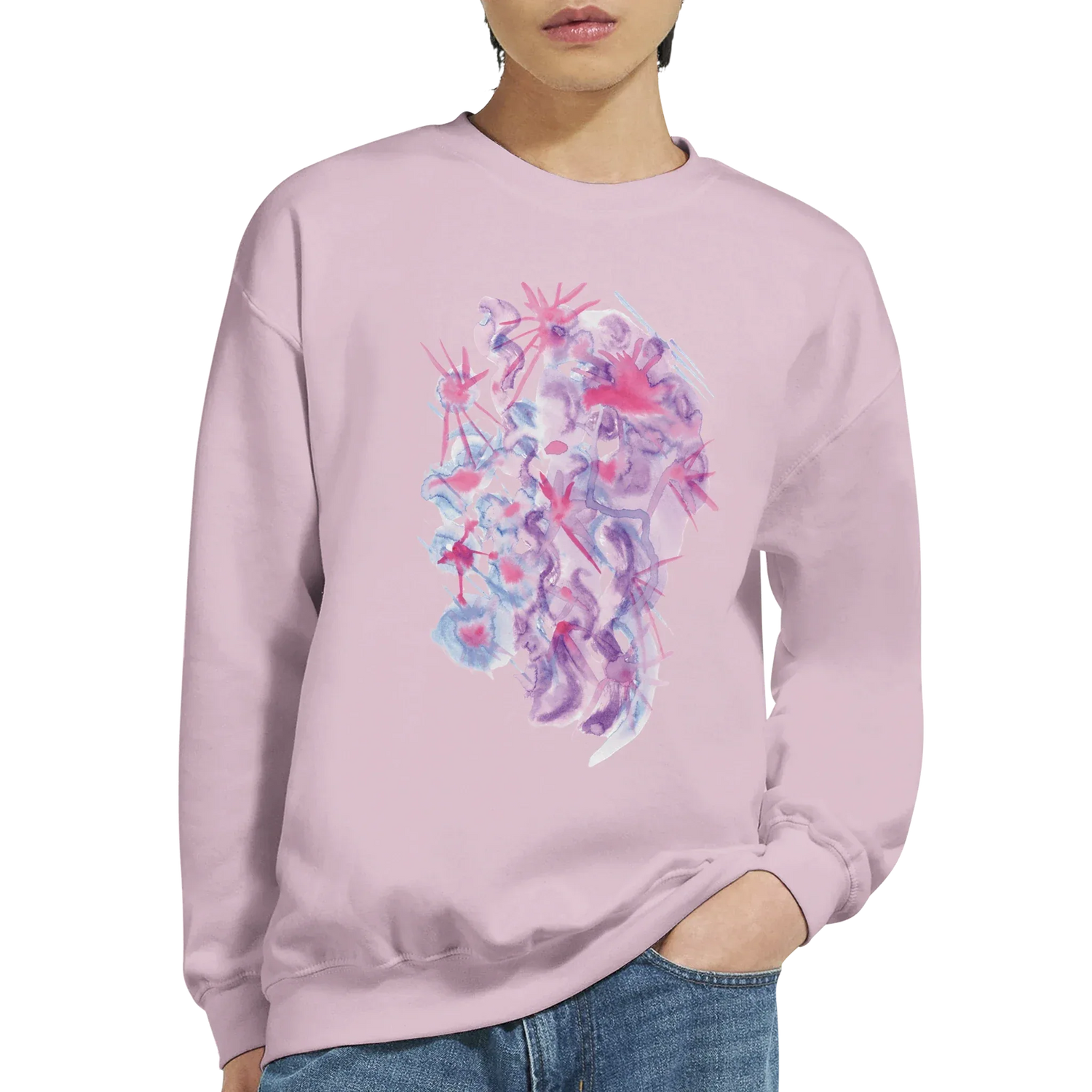 Sweatshirt Unisexe Classique Nebuleuse Pourpre – Impression Artistique Multicolore - Laure Leprince - Artiste Peintre