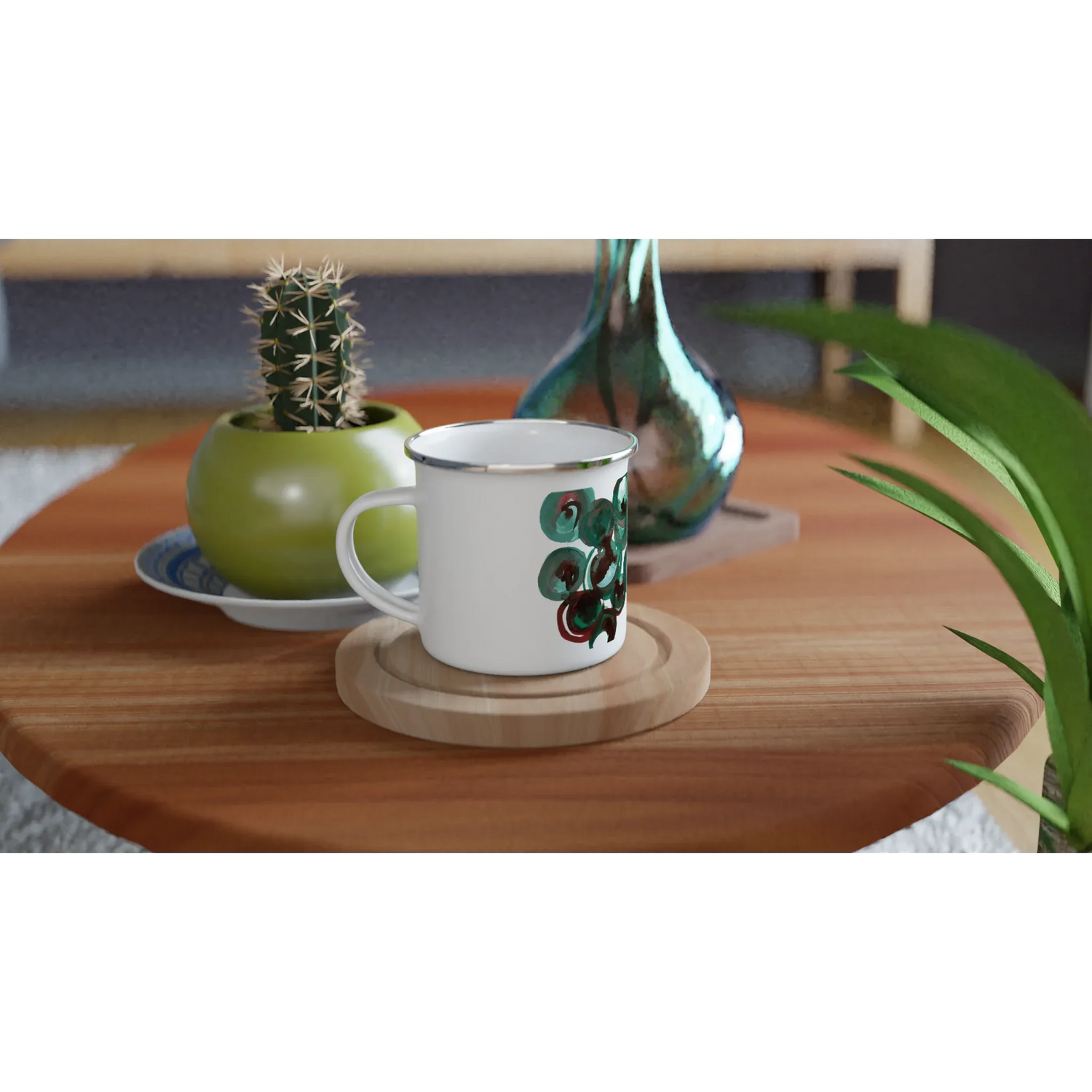 Mug en émail blanc 35 cl Resonance Emeraude– Léger, vintage et résistant - Laure Leprince - Artiste Peintre