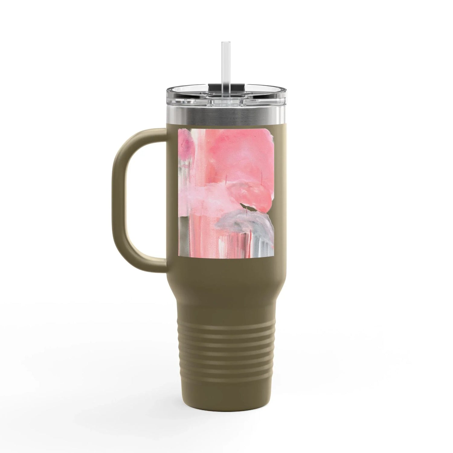 40oz Insulated Travel Mug –Blush Cascade Watercolor Design - Laure Leprince - Artiste Peintre