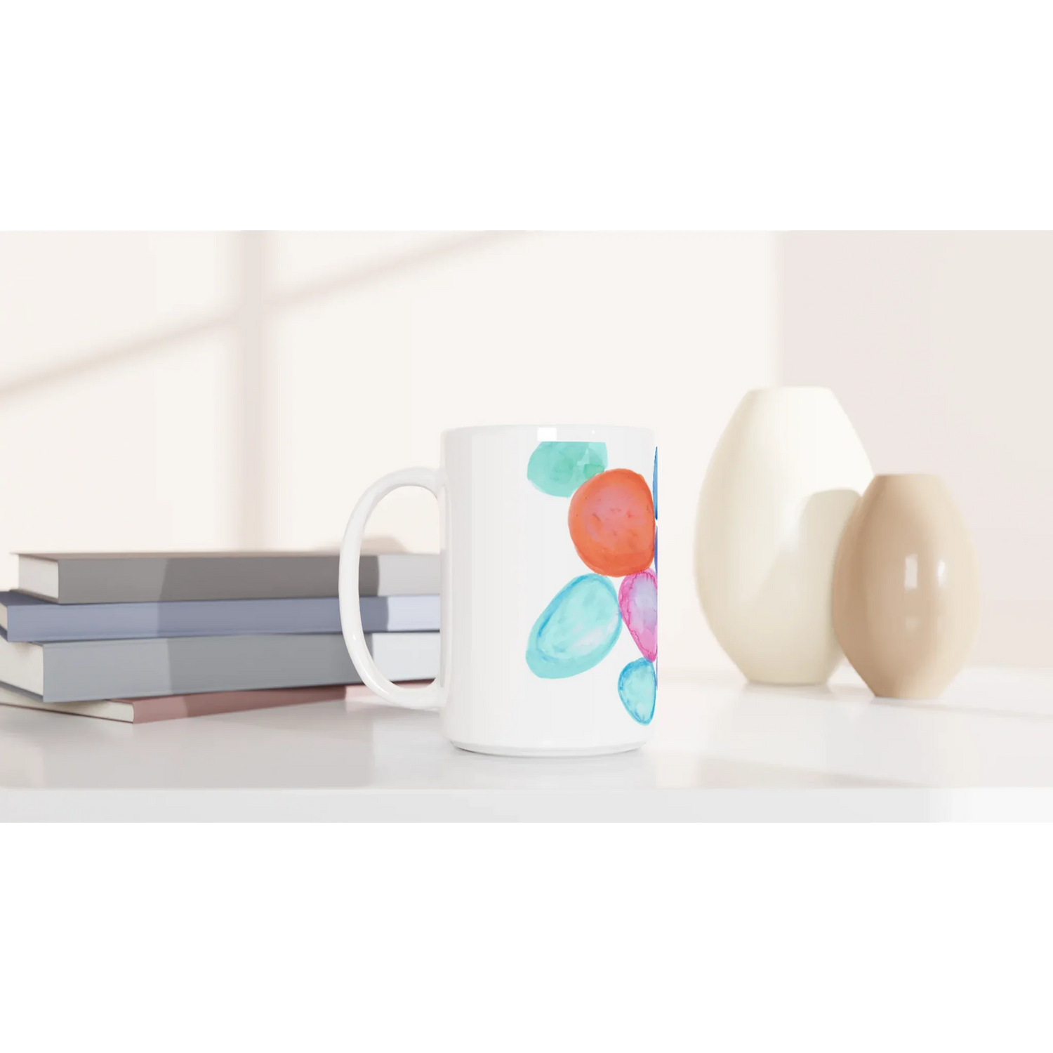 Mug en céramique blanche 44 cl Galets Chromatiques – Grand format, design et qualité durable - Laure Leprince - Artiste Peintre