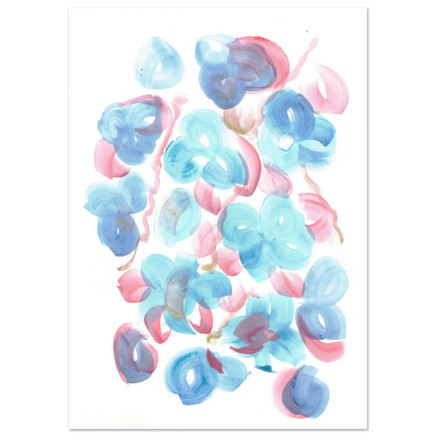 Abstract Floral Blush & Teal: Dreamy Watercolor Art Print on Premium Matte Paper - Laure Leprince - Artiste Peintre