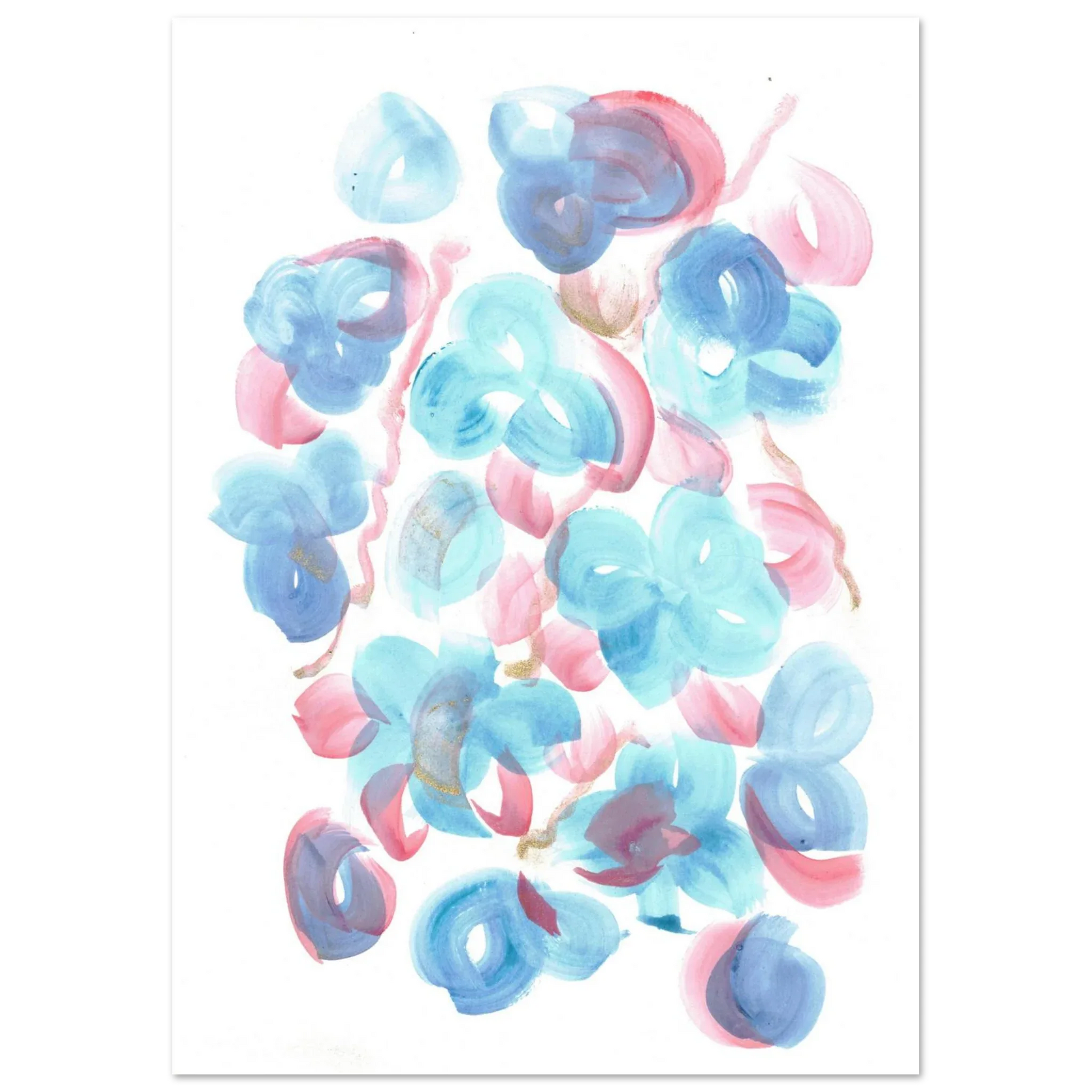 Abstract Floral Blush & Teal: Dreamy Watercolor Art Print on Premium Matte Paper - Laure Leprince - Artiste Peintre