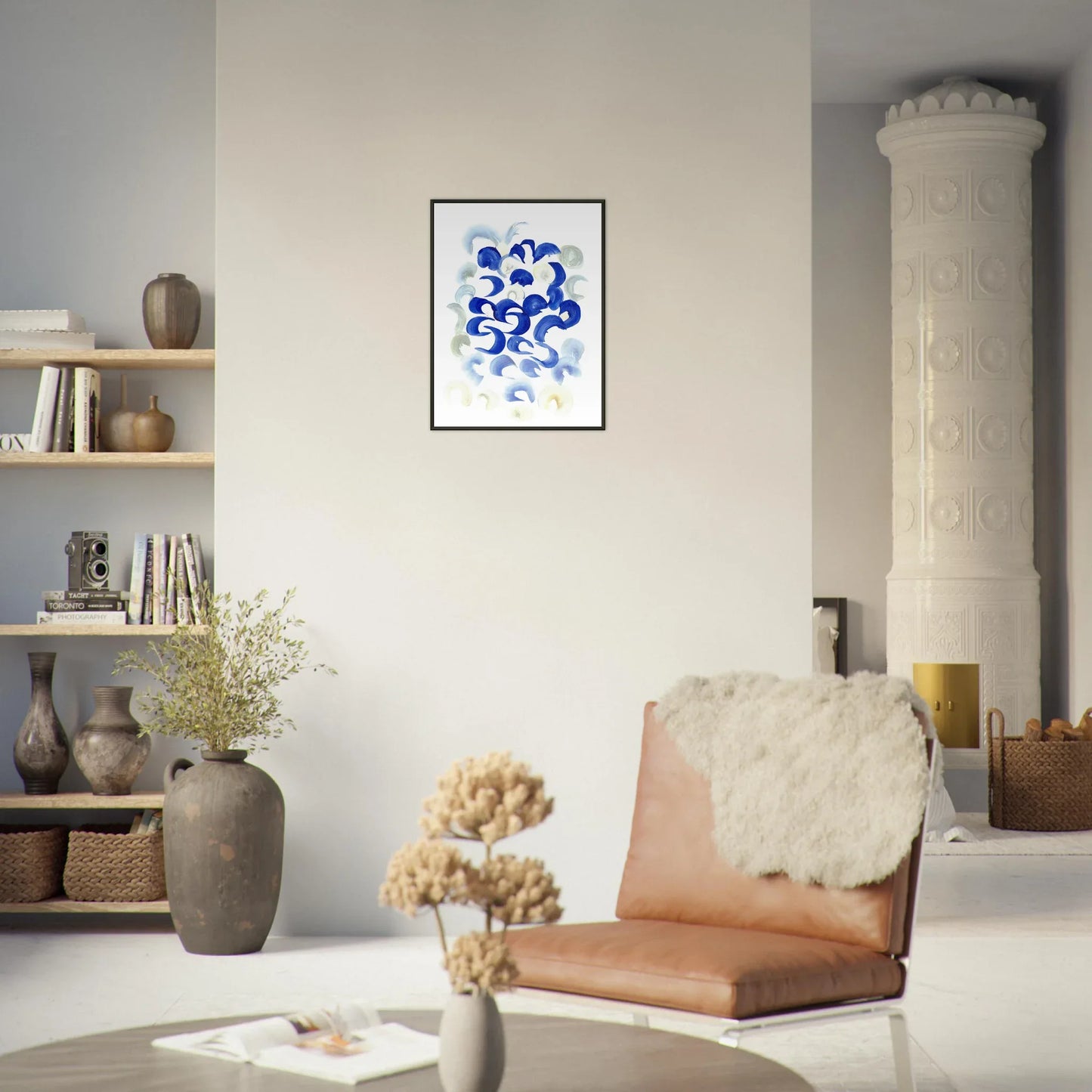 Classic Semi-Glossy Paper Metal Framed Poster Blue Swirls - Laure Leprince - Artiste Peintre