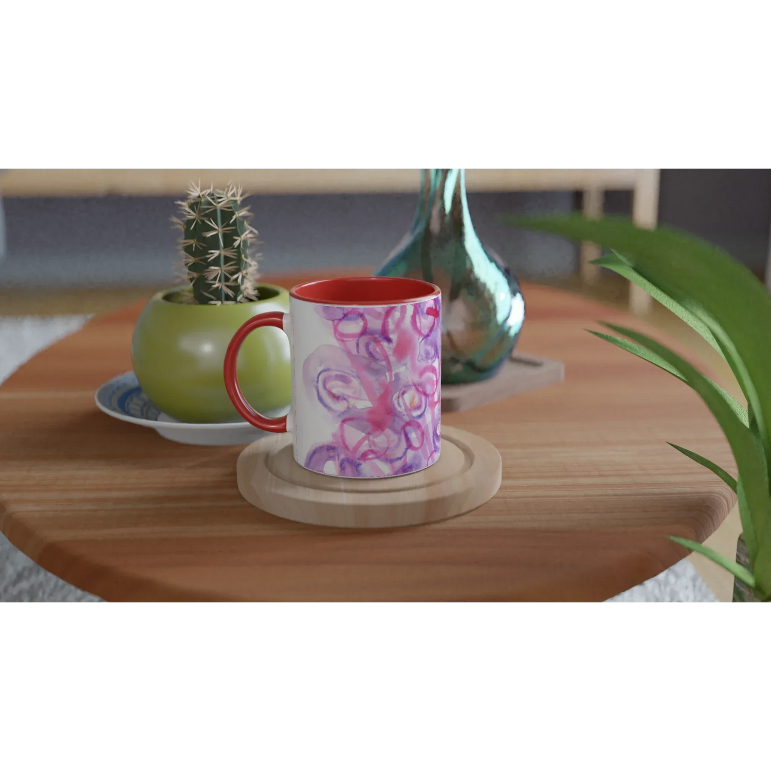 Mug Céramique Blanc 325ml Intérieur Coloré - Floraison Intime Personnalisable - Laure Leprince - Artiste Peintre