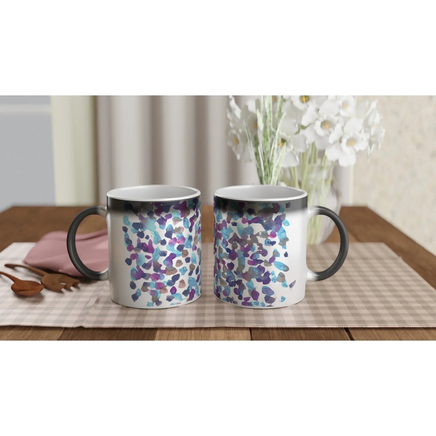 Mug magique en céramique 325 ml Fragments indigo – Révèlez votre motif à la chaleur - Laure Leprince - Artiste Peintre