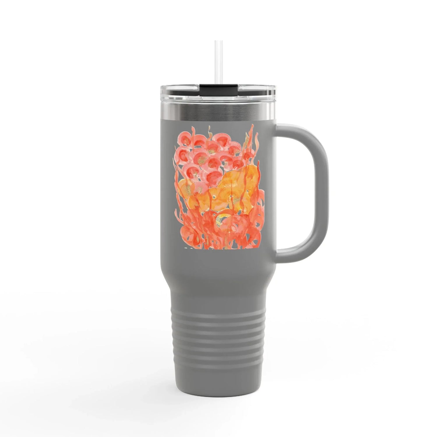 40oz Insulated Travel Mug – Sunrice Flora Watercolor Design - Laure Leprince - Artiste Peintre