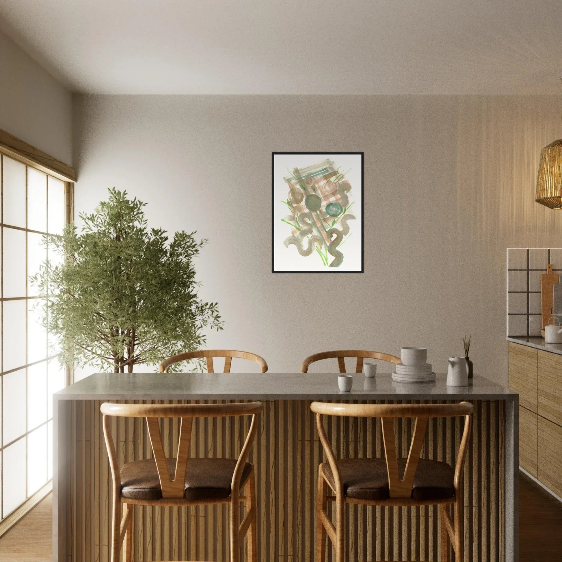 Affiche Encadrée Museum-Quality Matte Paper Wooden Framed Moss Geometry - Laure Leprince - Artiste Peintre