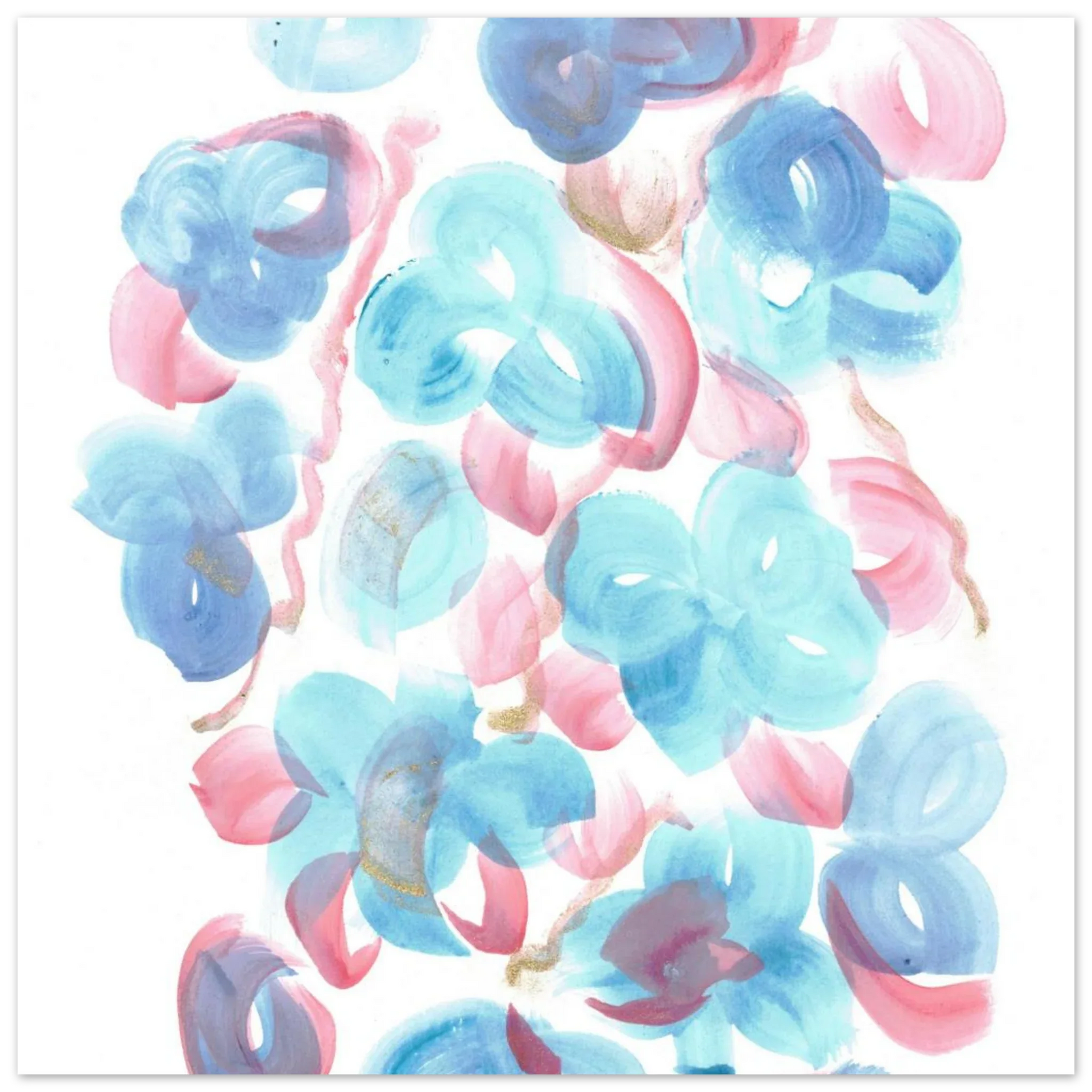Abstract Floral Blush & Teal: Dreamy Watercolor Art Print on Premium Matte Paper - Laure Leprince - Artiste Peintre