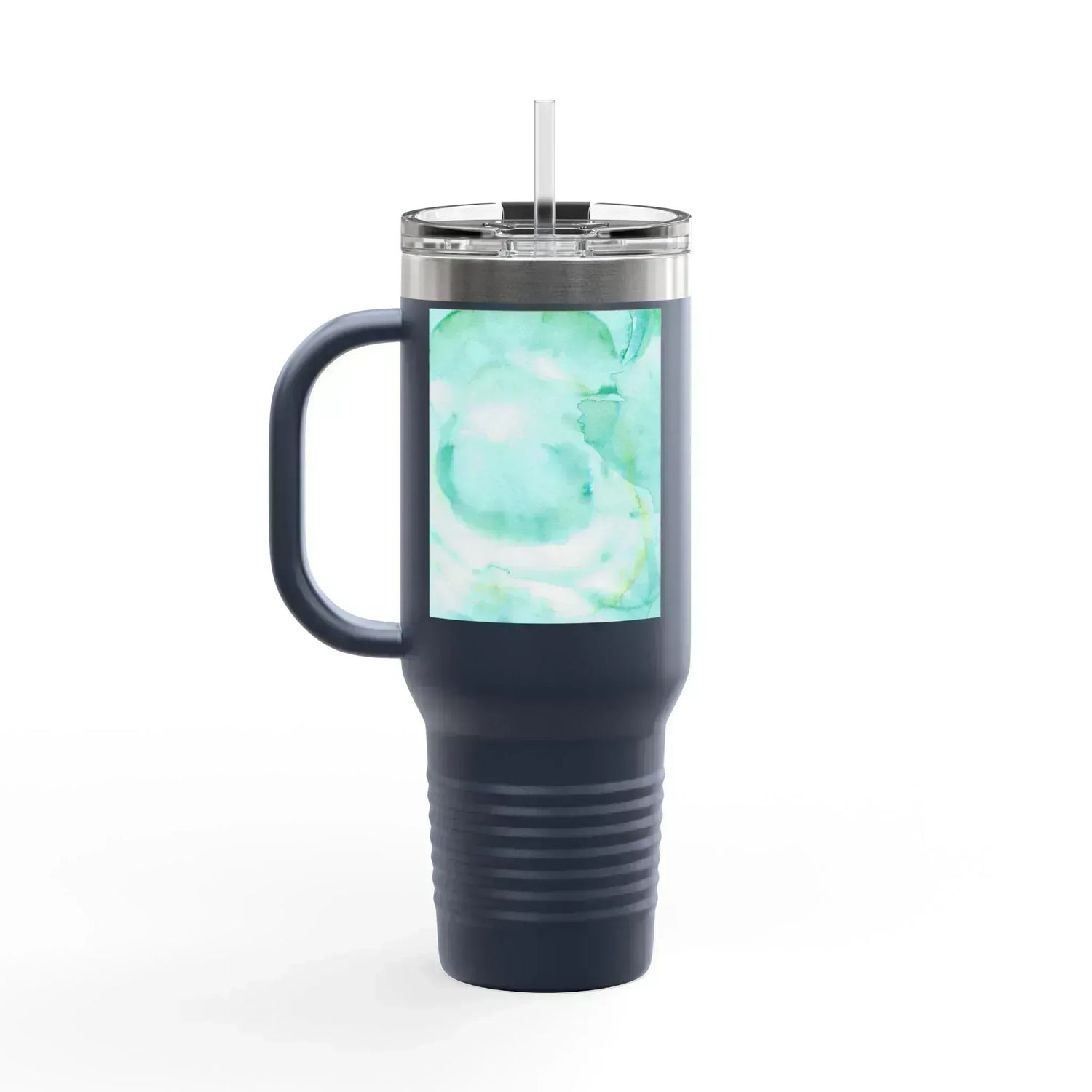 40oz Insulated Travel Mug – Aqua Bloom Watercolor Design - Laure Leprince - Artiste Peintre